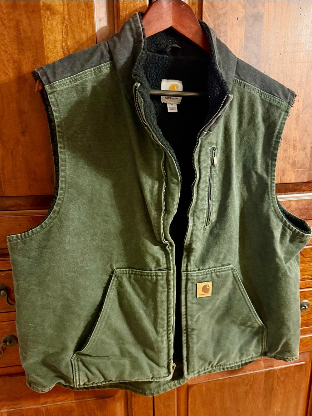 MEN’S CARHARTT VINTAGE V33-355 MOCK NECK, 2-TONE, (GREEN/BLACK) FLEECE, XL, EUC!